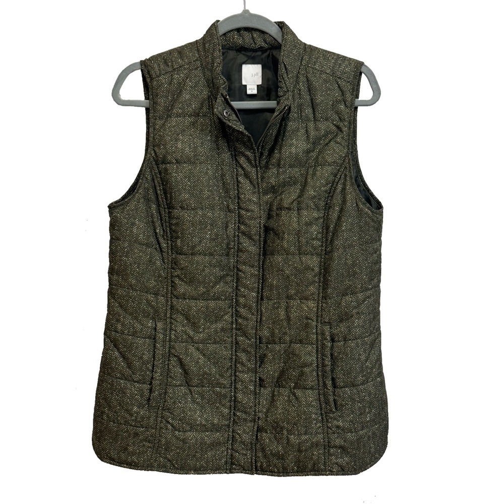 J.Jill Olive Green Herringbone Quilted Puffer Vest M